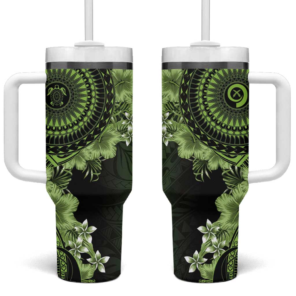Vanuatu Tumbler With Handle Hibisus Polynesian Pattern Green LT14 One Size: 40 oz Green - Polynesian Pride