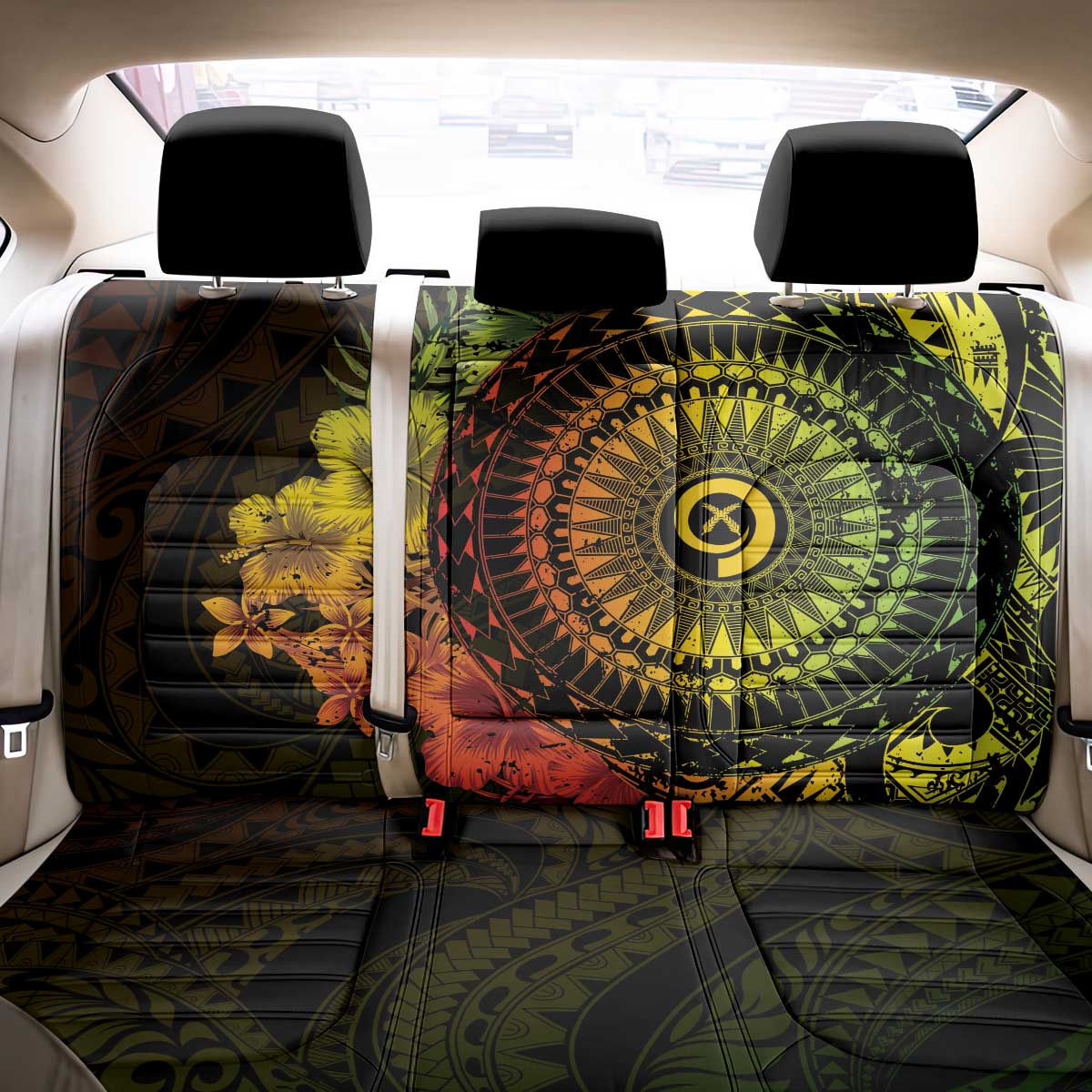 Vanuatu Back Car Seat Cover Hibisus Polynesian Pattern Reggae LT14 - Polynesian Pride
