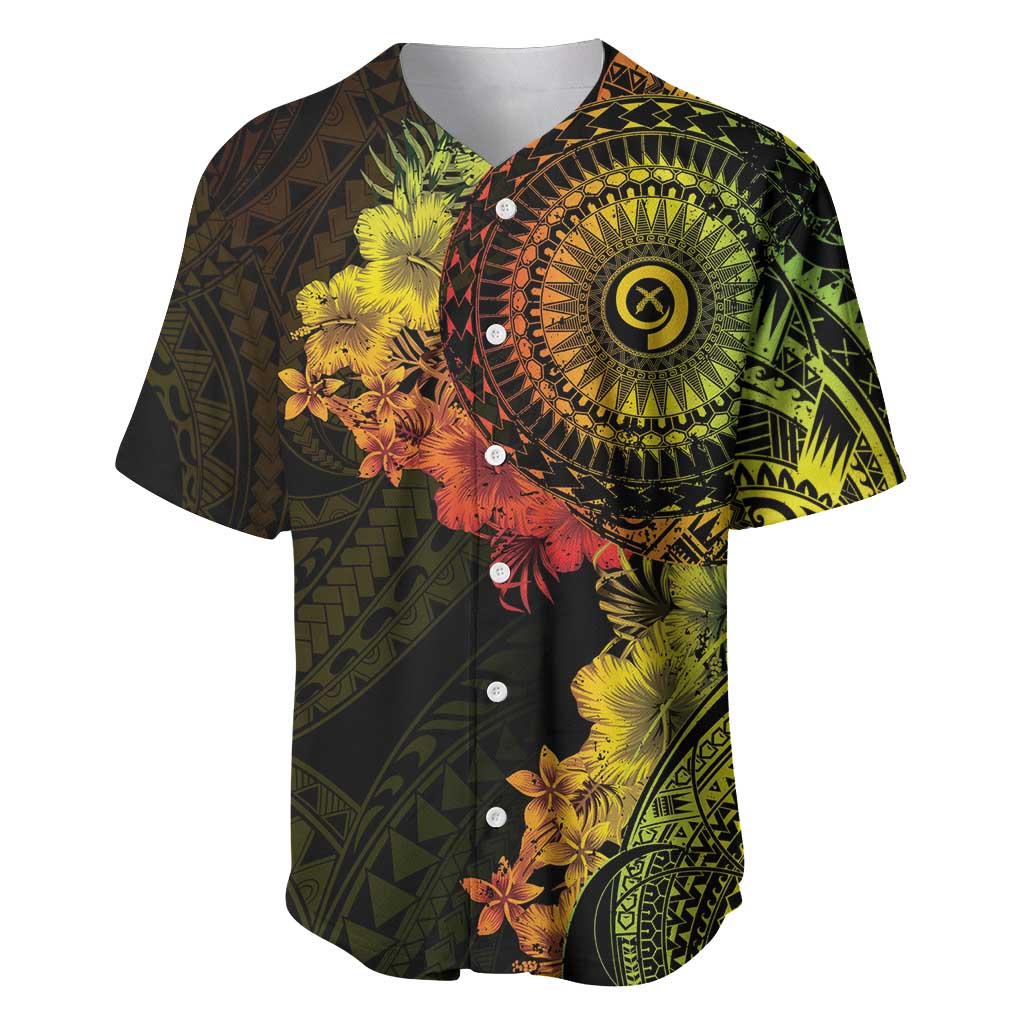 Vanuatu Baseball Jersey Hibisus Polynesian Pattern Reggae LT14 Reggae - Polynesian Pride