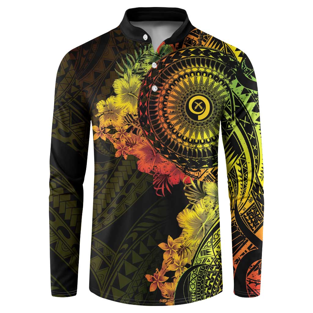 Vanuatu Button Sweatshirt Hibisus Polynesian Pattern Reggae LT14 Reggae - Polynesian Pride