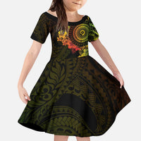 Vanuatu Kid Short Sleeve Dress Hibisus Polynesian Pattern Reggae LT14 KID Reggae - Polynesian Pride