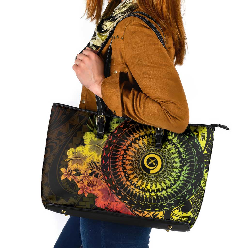 Vanuatu Leather Tote Bag Hibisus Polynesian Pattern Reggae LT14 Reggae - Polynesian Pride