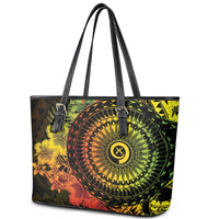 Vanuatu Leather Tote Bag Hibisus Polynesian Pattern Reggae LT14 - Polynesian Pride