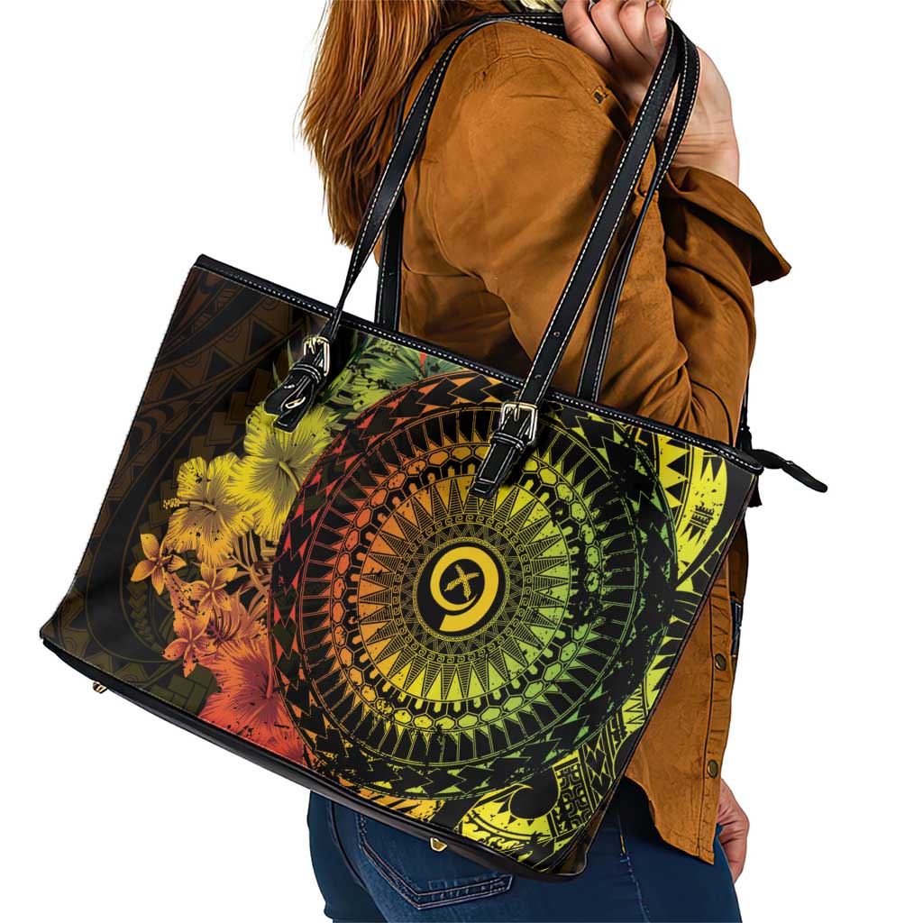 Vanuatu Leather Tote Bag Hibisus Polynesian Pattern Reggae LT14 - Polynesian Pride