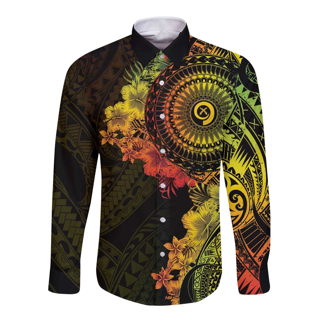 Vanuatu Long Sleeve Button Shirt Hibisus Polynesian Pattern Reggae LT14 Unisex Reggae - Polynesian Pride