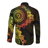 Vanuatu Long Sleeve Button Shirt Hibisus Polynesian Pattern Reggae LT14 - Polynesian Pride