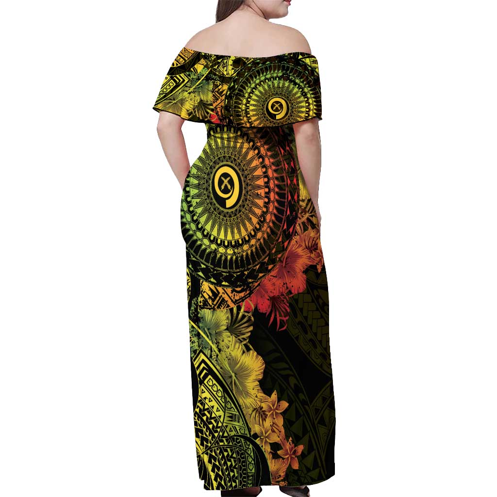 Vanuatu Off Shoulder Maxi Dress Hibisus Polynesian Pattern Reggae LT14 - Polynesian Pride
