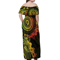 Vanuatu Off Shoulder Maxi Dress Hibisus Polynesian Pattern Reggae LT14 - Polynesian Pride