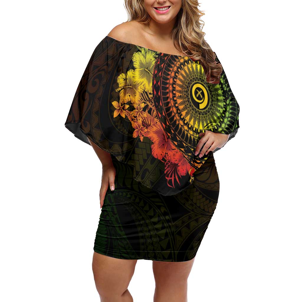 Vanuatu Off Shoulder Short Dress Hibisus Polynesian Pattern Reggae LT14 Women Reggae - Polynesian Pride
