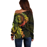 Vanuatu Off Shoulder Sweater Hibisus Polynesian Pattern Reggae LT14 - Polynesian Pride