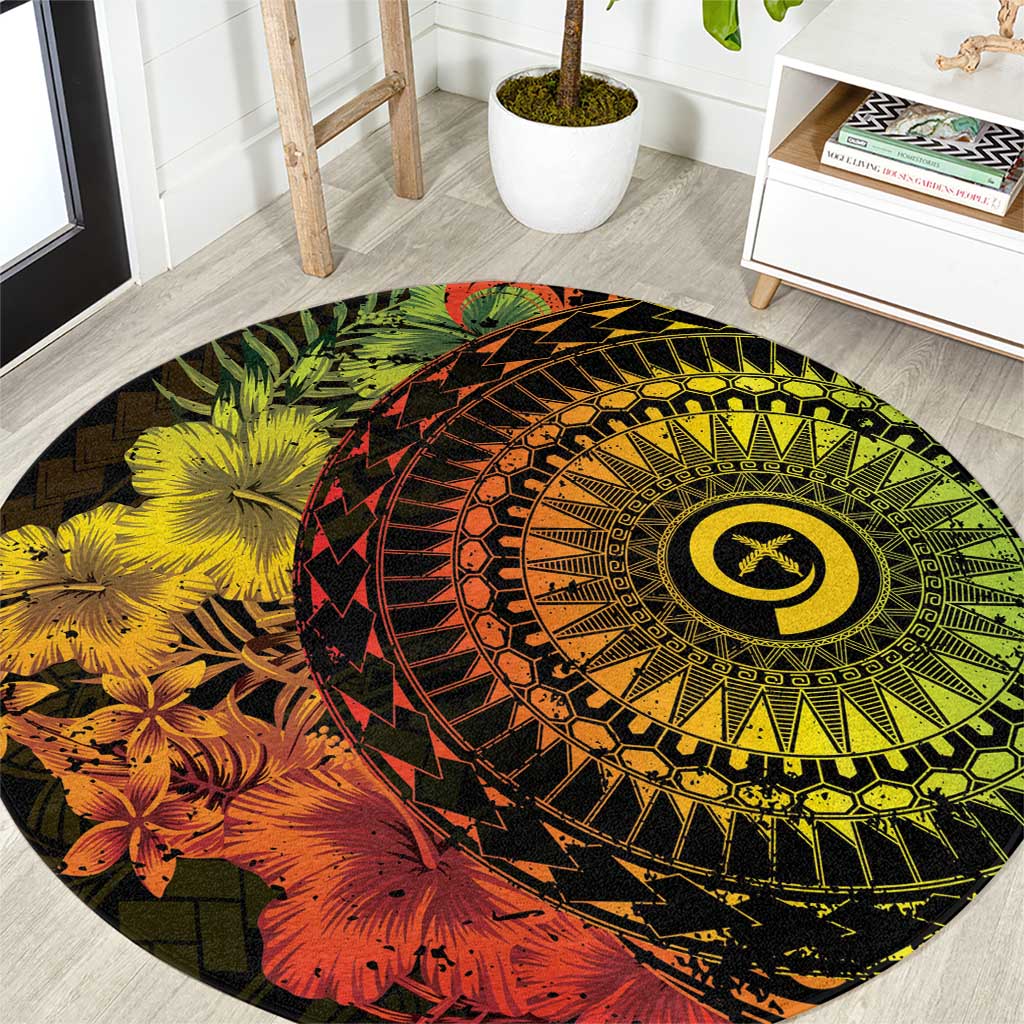 Vanuatu Round Carpet Hibisus Polynesian Pattern Reggae LT14 Reggae - Polynesian Pride