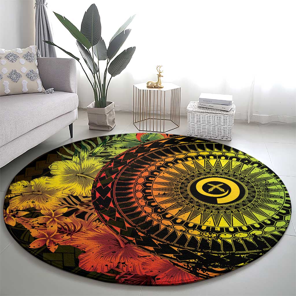Vanuatu Round Carpet Hibisus Polynesian Pattern Reggae LT14 - Polynesian Pride