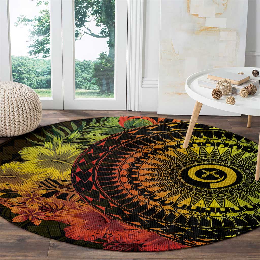 Vanuatu Round Carpet Hibisus Polynesian Pattern Reggae LT14 - Polynesian Pride