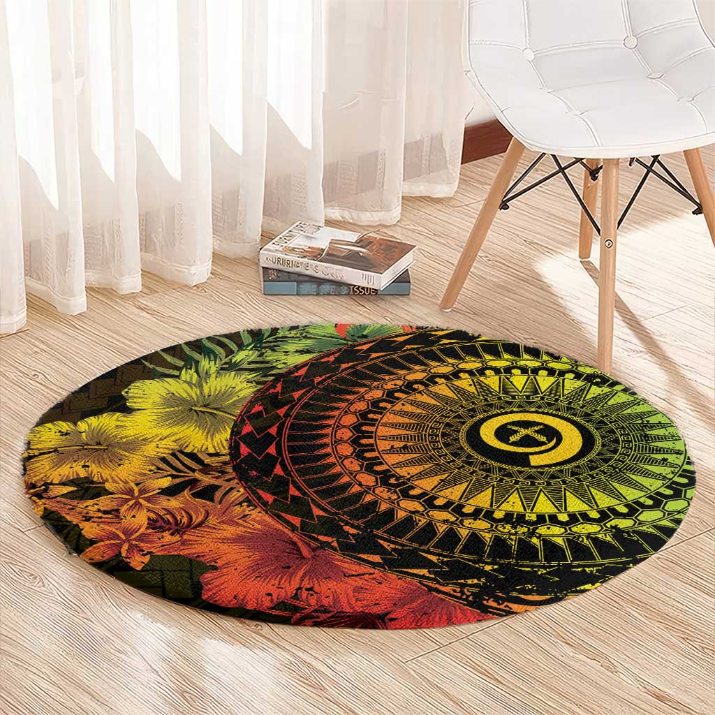 Vanuatu Round Carpet Hibisus Polynesian Pattern Reggae LT14 - Polynesian Pride