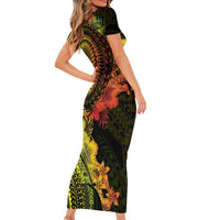 Vanuatu Short Sleeve Bodycon Dress Hibisus Polynesian Pattern Reggae LT14 - Polynesian Pride