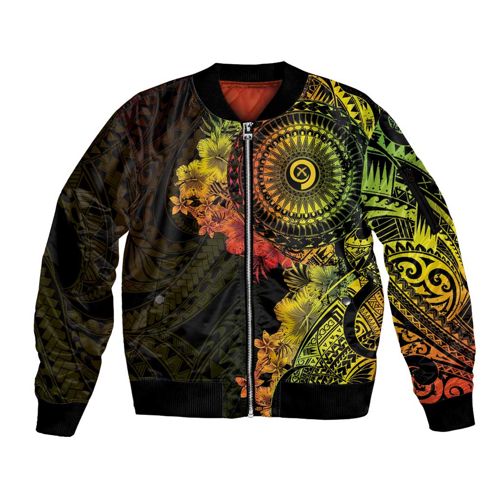 Vanuatu Sleeve Zip Bomber Jacket Hibisus Polynesian Pattern Reggae LT14 Unisex Reggae - Polynesian Pride