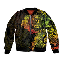 Vanuatu Sleeve Zip Bomber Jacket Hibisus Polynesian Pattern Reggae LT14 Unisex Reggae - Polynesian Pride