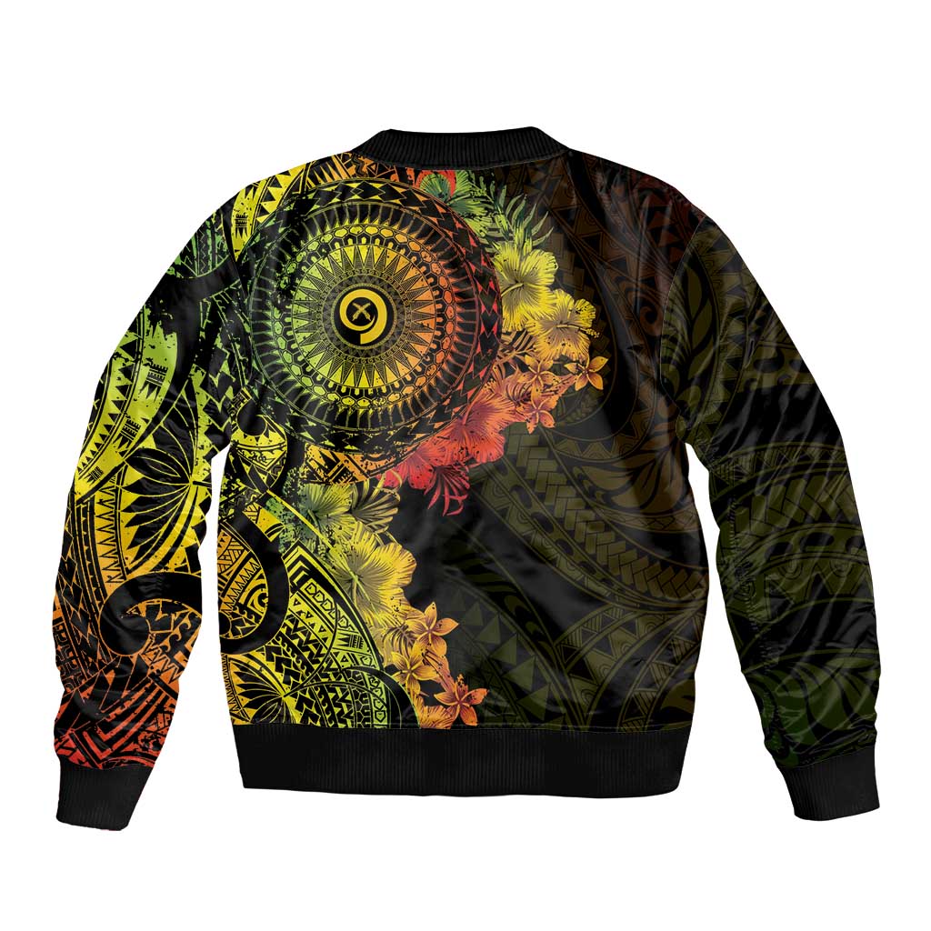 Vanuatu Sleeve Zip Bomber Jacket Hibisus Polynesian Pattern Reggae LT14 - Polynesian Pride