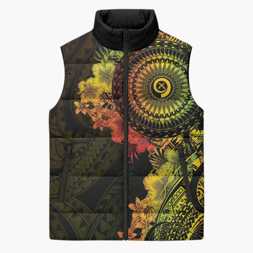 Vanuatu Sleeveless Puffer Jacket Hibisus Polynesian Pattern Reggae LT14 Unisex Reggae - Polynesian Pride