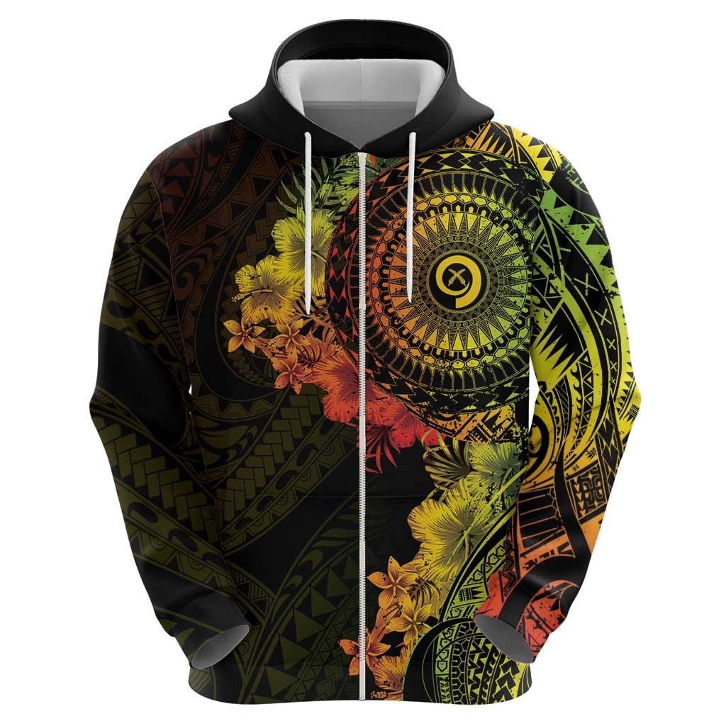 Vanuatu Zip Hoodie Hibisus Polynesian Pattern Reggae LT14 - Polynesian Pride