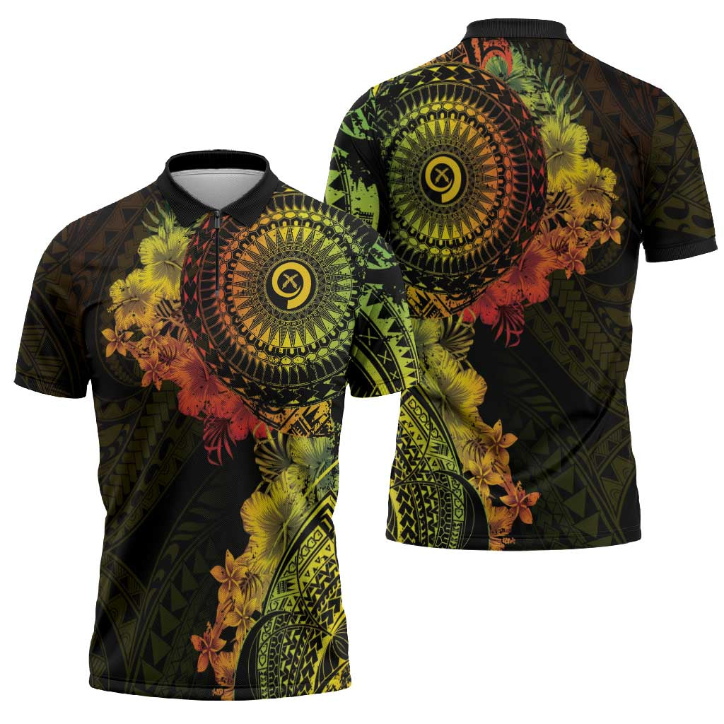 Vanuatu Zipper Polo Shirt Hibisus Polynesian Pattern Reggae LT14 - Polynesian Pride