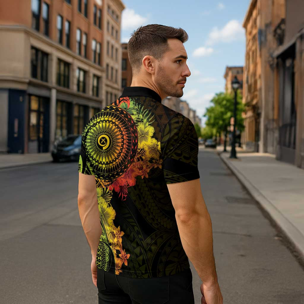 Vanuatu Zipper Polo Shirt Hibisus Polynesian Pattern Reggae LT14 - Polynesian Pride