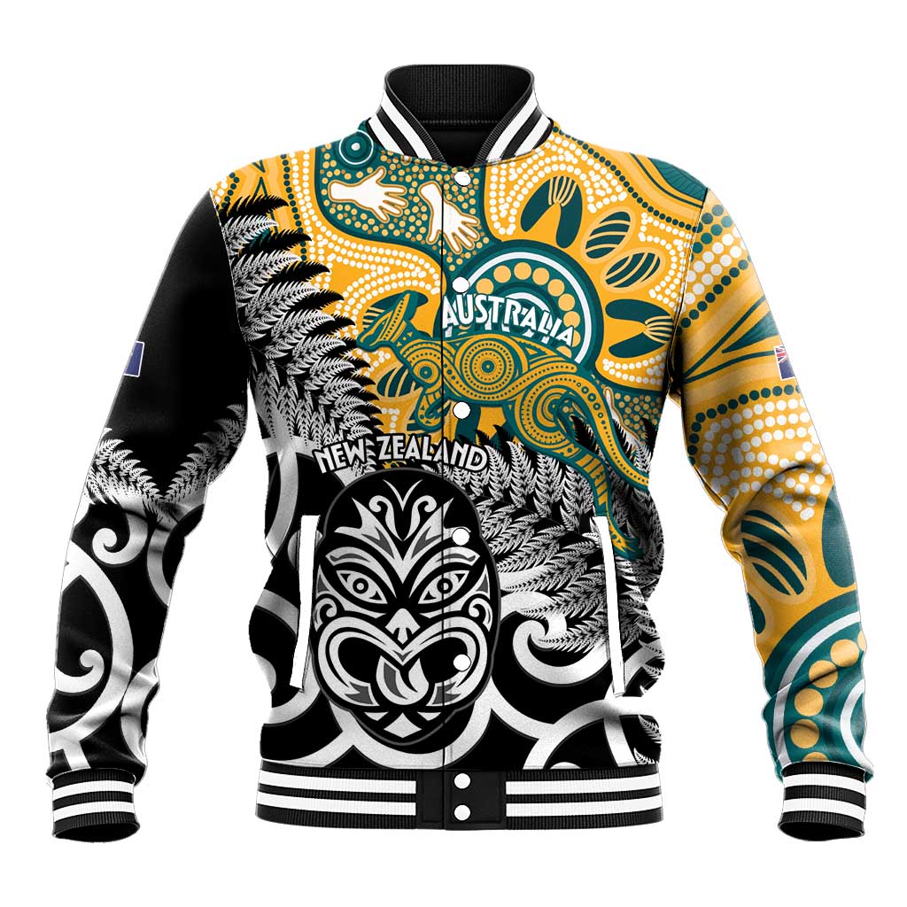 New Zealand Australia Rugby Custom Baseball Jacket Wallabies Aboriginal All Black Maori Tiki Together LT14 Unisex Black - Polynesian Pride