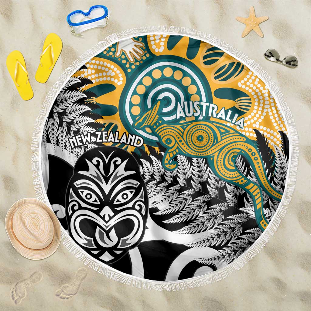 New Zealand Australia Rugby Beach Blanket Wallabies Aboriginal All Black Maori Tiki Together LT14 One Size 150cm Black - Polynesian Pride