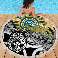 New Zealand Australia Rugby Beach Blanket Wallabies Aboriginal All Black Maori Tiki Together LT14 - Polynesian Pride