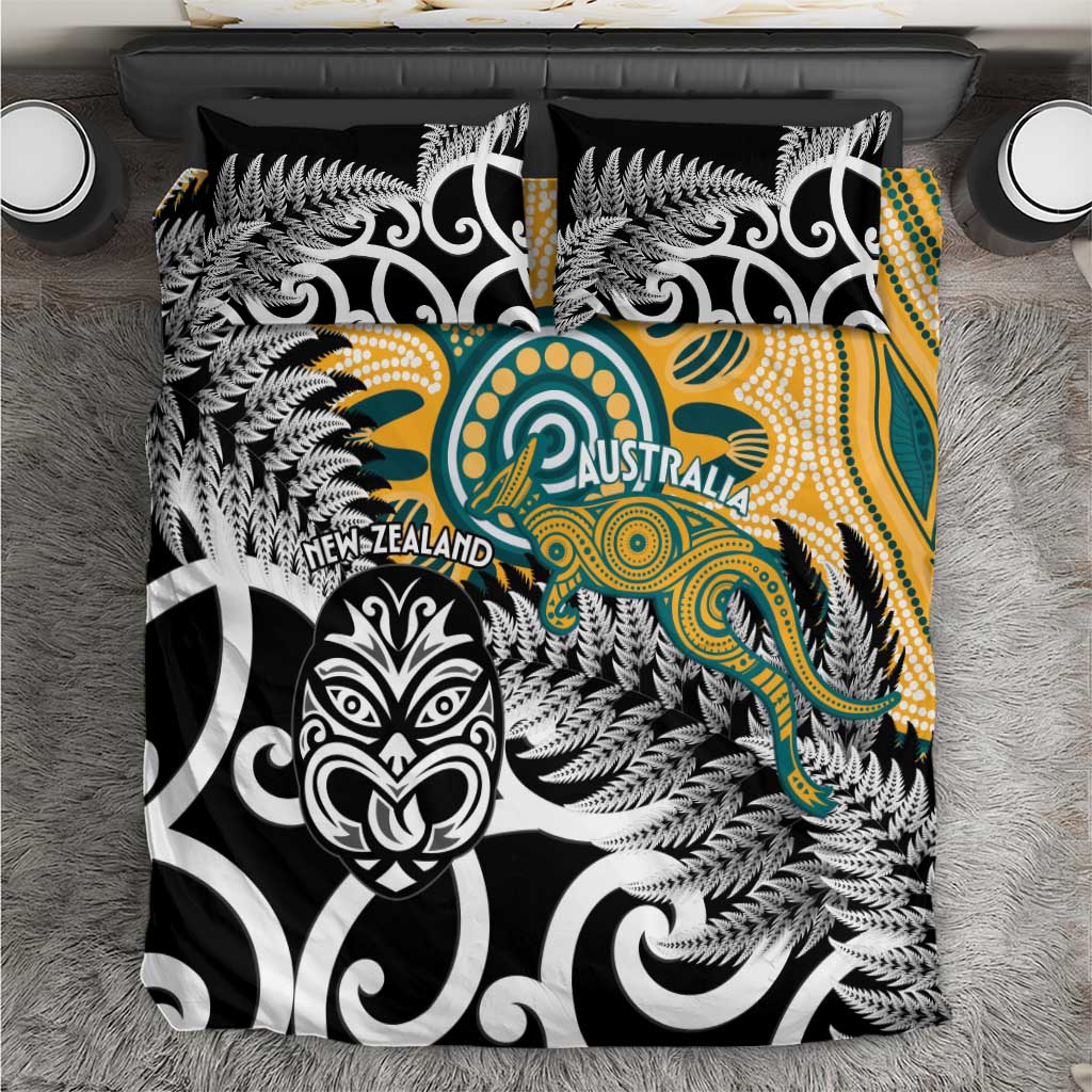 New Zealand Australia Rugby Bedding Set Wallabies Aboriginal All Black Maori Tiki Together LT14 Black - Polynesian Pride