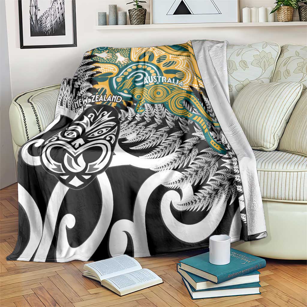 New Zealand Australia Rugby Blanket Wallabies Aboriginal All Black Maori Tiki Together LT14 Black - Polynesian Pride
