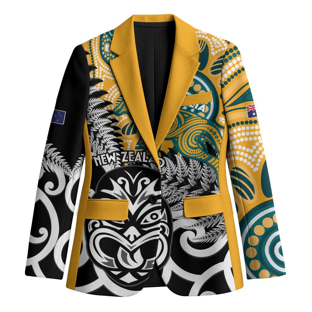 New Zealand Australia Rugby Custom Blazer Wallabies Aboriginal All Black Maori Tiki Together LT14 Unisex Black - Polynesian Pride
