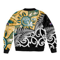 New Zealand Australia Rugby Custom Bomber Jacket Wallabies Aboriginal All Black Maori Tiki Together LT14 - Polynesian Pride