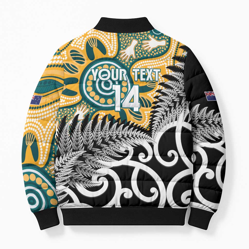 New Zealand Australia Rugby Custom Bomber Puffer Jacket Wallabies Aboriginal All Black Maori Tiki Together LT14 - Polynesian Pride