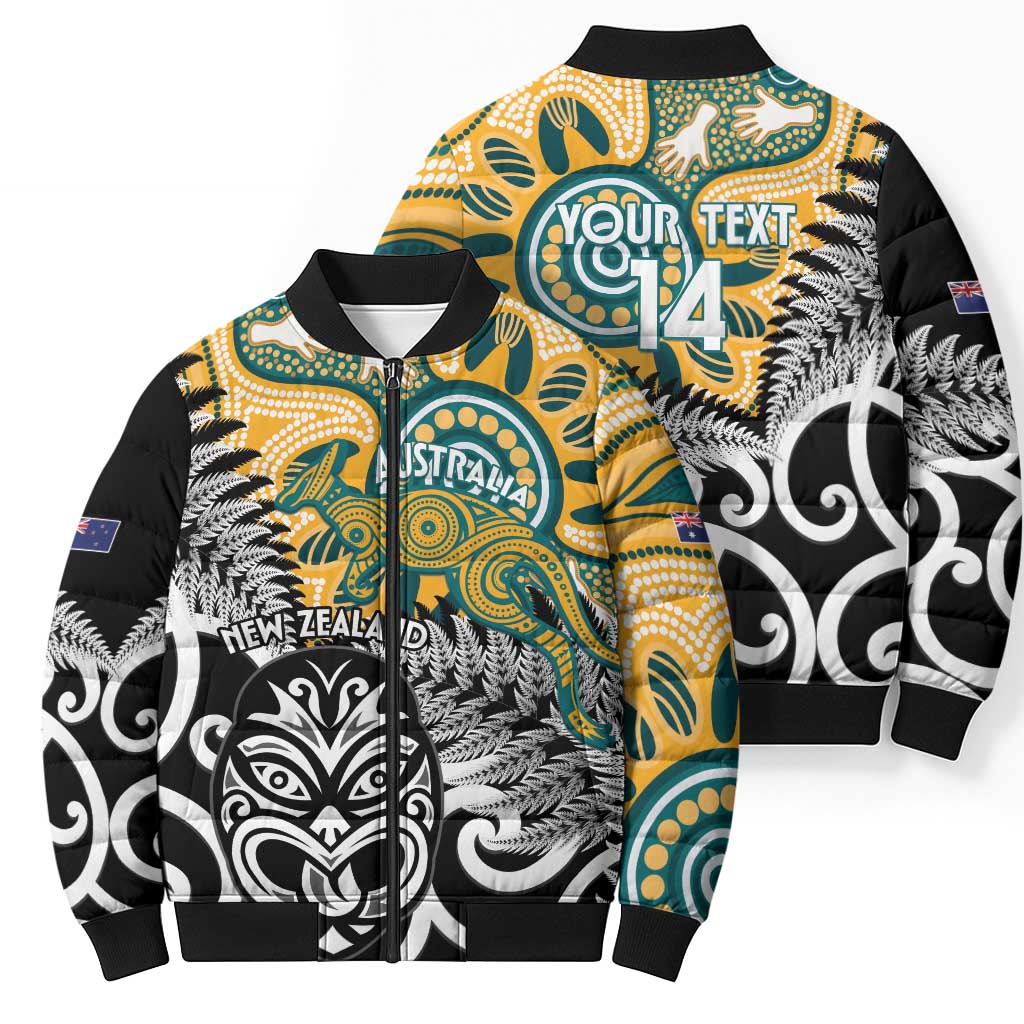 New Zealand Australia Rugby Custom Bomber Puffer Jacket Wallabies Aboriginal All Black Maori Tiki Together LT14 - Polynesian Pride
