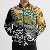 New Zealand Australia Rugby Custom Bomber Puffer Jacket Wallabies Aboriginal All Black Maori Tiki Together LT14 - Polynesian Pride