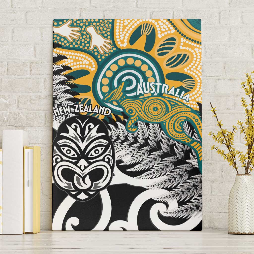 New Zealand Australia Rugby Canvas Wall Art Wallabies Aboriginal All Black Maori Tiki Together LT14 Without Frame Black - Polynesian Pride