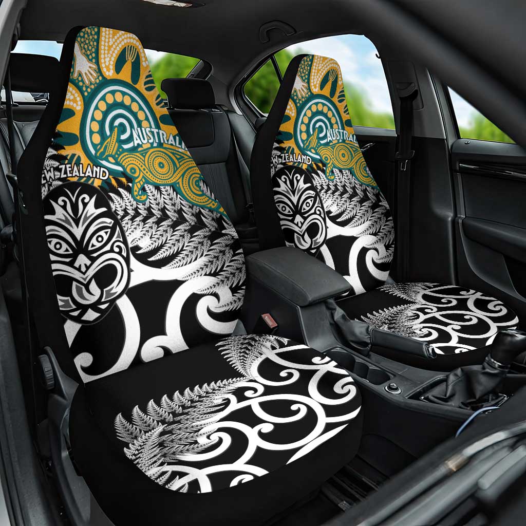 New Zealand Australia Rugby Car Seat Cover Wallabies Aboriginal All Black Maori Tiki Together LT14 One Size Black - Polynesian Pride