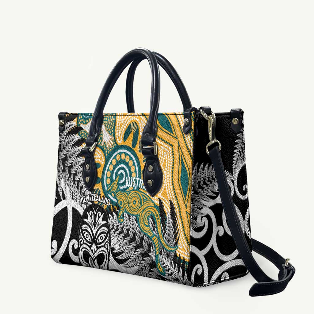 New Zealand Australia Rugby Leather Bag Wallabies Aboriginal All Black Maori Tiki Together LT14 Black - Polynesian Pride