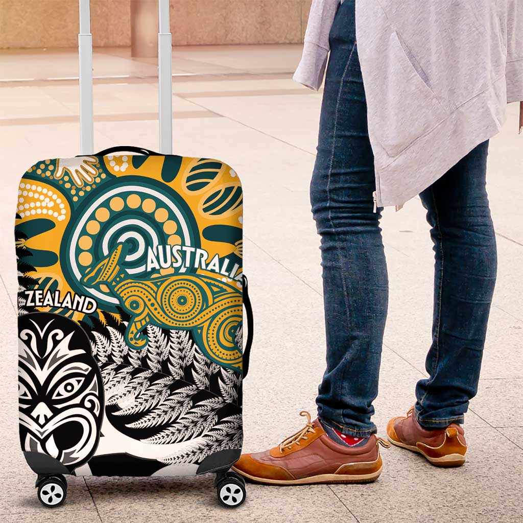 New Zealand Australia Rugby Luggage Cover Wallabies Aboriginal All Black Maori Tiki Together LT14 Black - Polynesian Pride