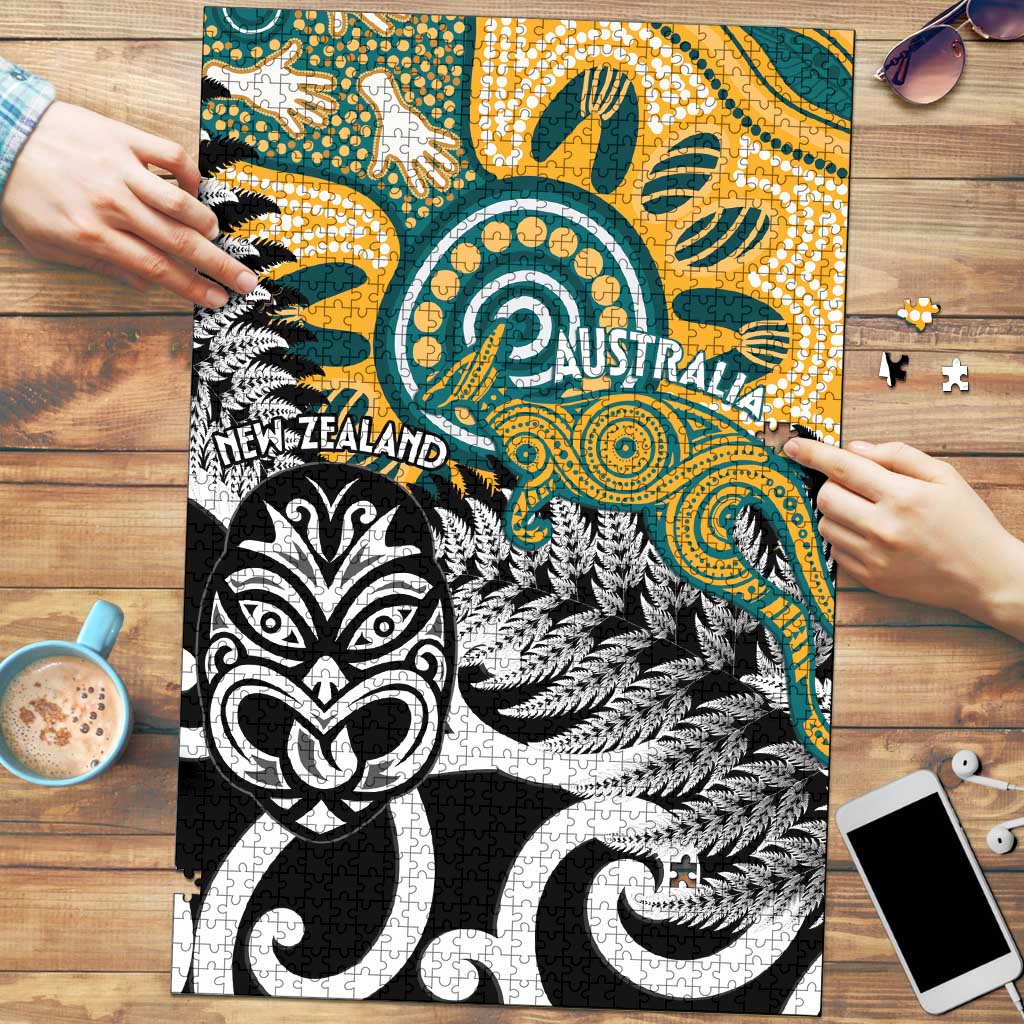 New Zealand Australia Rugby Puzzle Wallabies Aboriginal All Black Maori Tiki Together LT14 Black - Polynesian Pride
