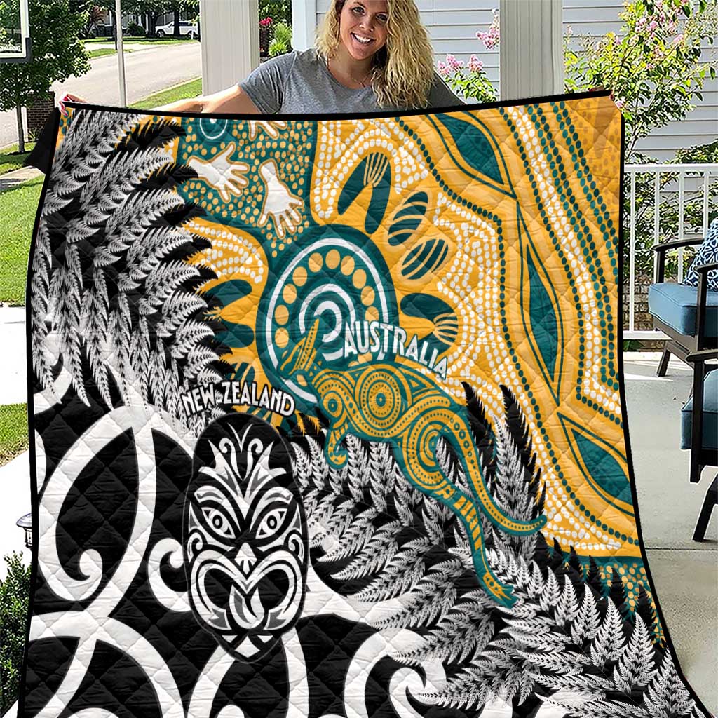 New Zealand Australia Rugby Quilt Wallabies Aboriginal All Black Maori Tiki Together LT14 Black - Polynesian Pride