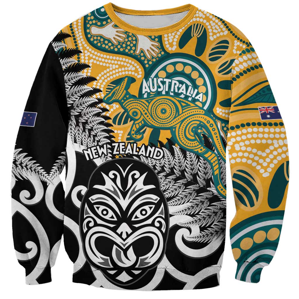 New Zealand Australia Rugby Custom Sweatshirt Wallabies Aboriginal All Black Maori Tiki Together LT14 Unisex Black - Polynesian Pride