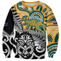 New Zealand Australia Rugby Custom Sweatshirt Wallabies Aboriginal All Black Maori Tiki Together LT14 Unisex Black - Polynesian Pride