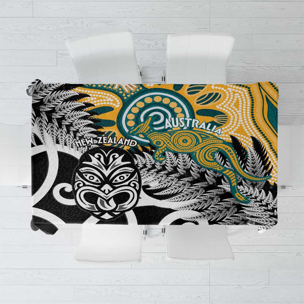New Zealand Australia Rugby Tablecloth Wallabies Aboriginal All Black Maori Tiki Together LT14 Black - Polynesian Pride