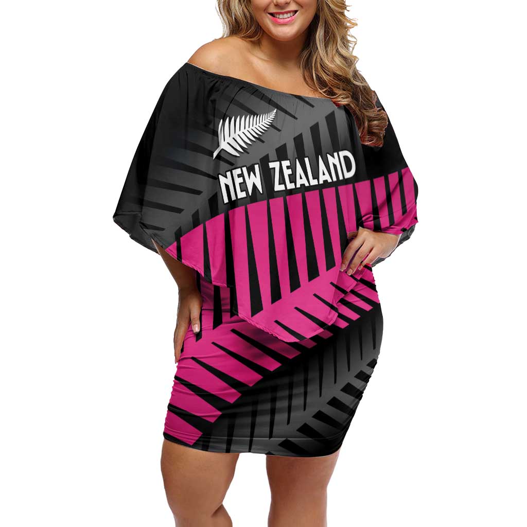 New Zealand Silver Fern Rugby Custom Off Shoulder Short Dress 2025 All Black Go Champions LT14 Women Black - Polynesian Pride