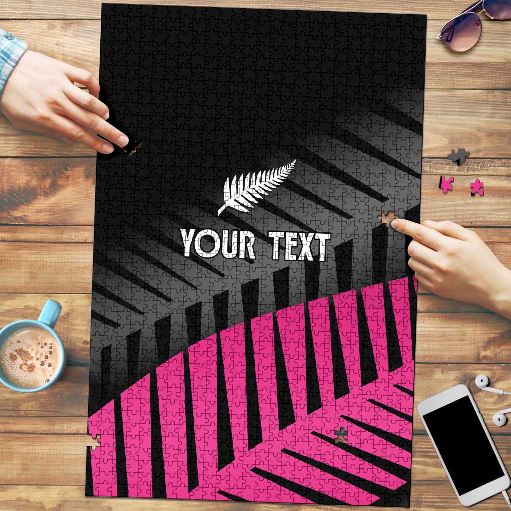 New Zealand Silver Fern Rugby Custom Puzzle 2025 All Black Go Champions LT14 Black - Polynesian Pride