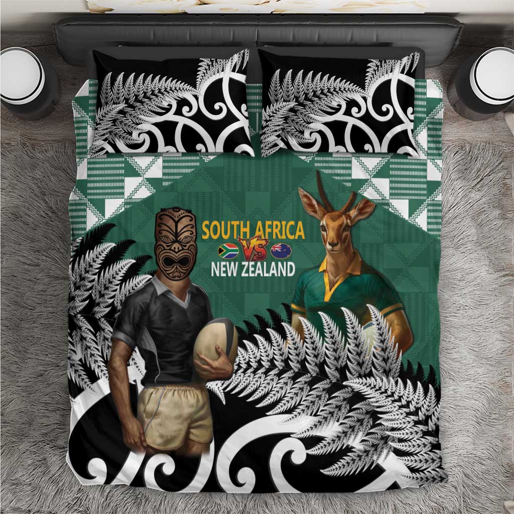 New Zealand South Africa Rugby Bedding Set Springboks Kente All Black Maori Together LT14 Green - Polynesian Pride