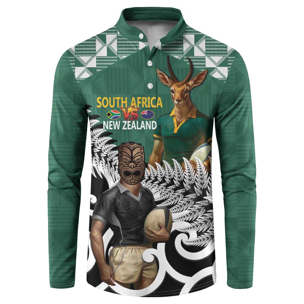 New Zealand South Africa Rugby Custom Button Sweatshirt Springboks Kente All Black Maori Together LT14 Green - Polynesian Pride