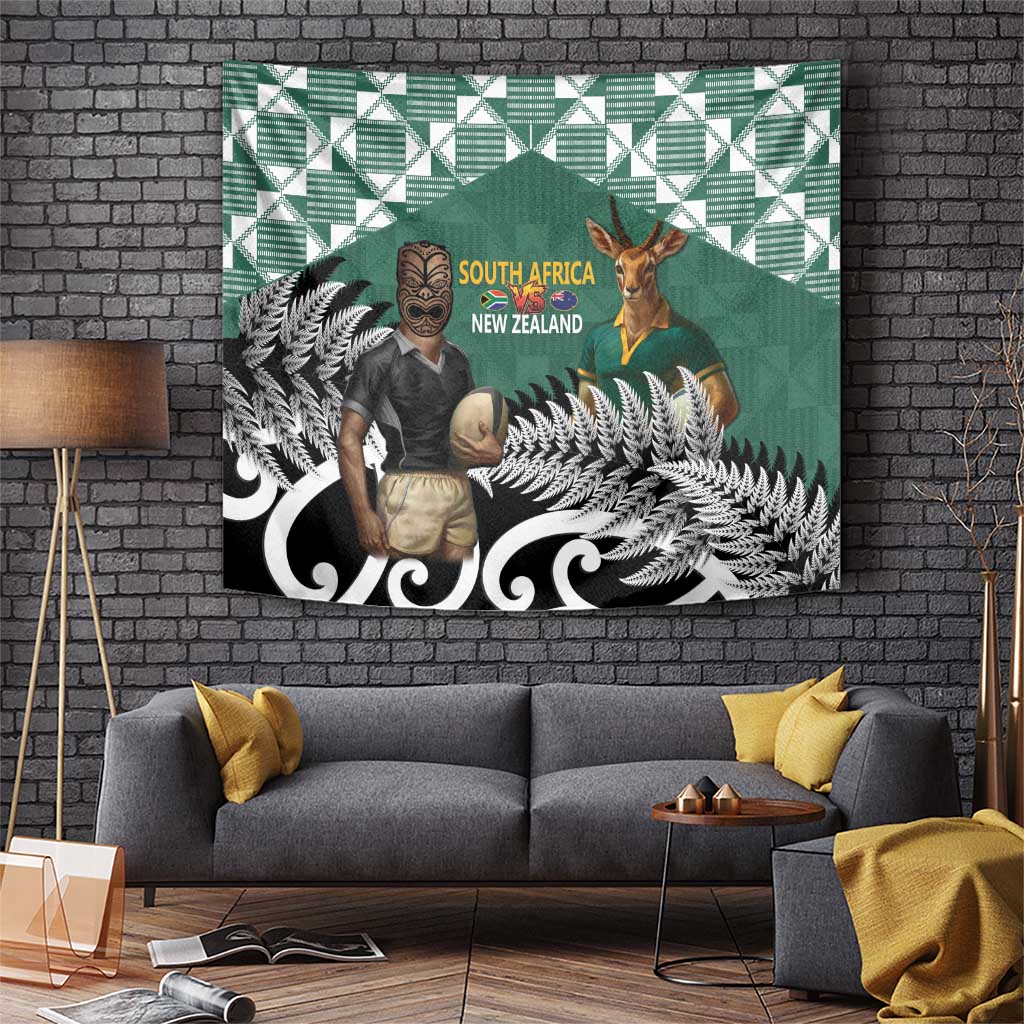 New Zealand South Africa Rugby Tapestry Springboks Kente All Black Maori Together LT14 Green - Polynesian Pride